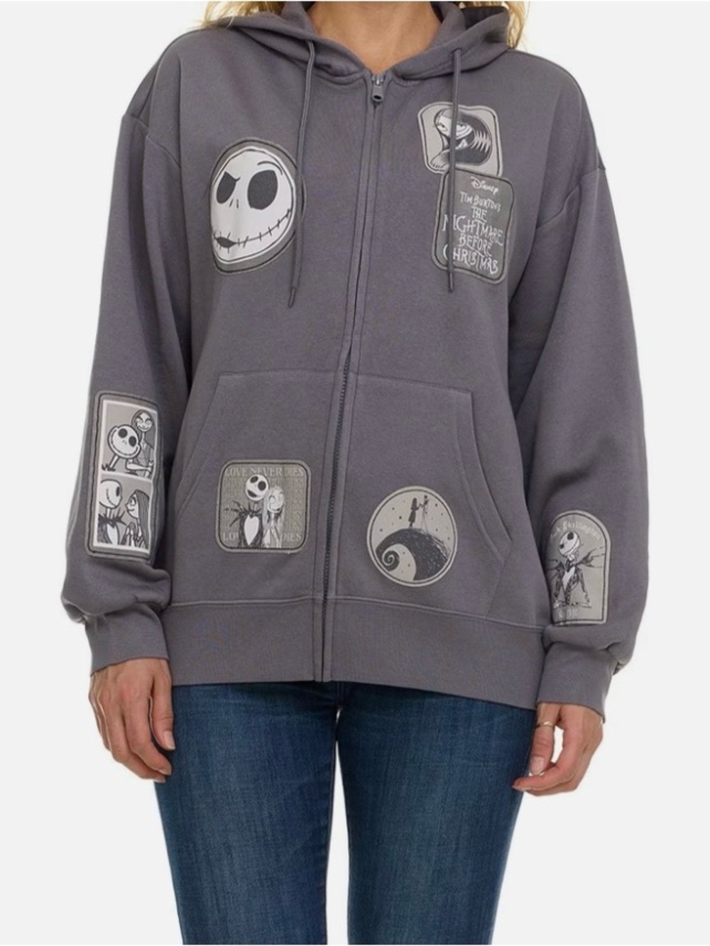 Disney Gray The Nightmare Before Christmas Zip-Up Hoodie size M, NWT
